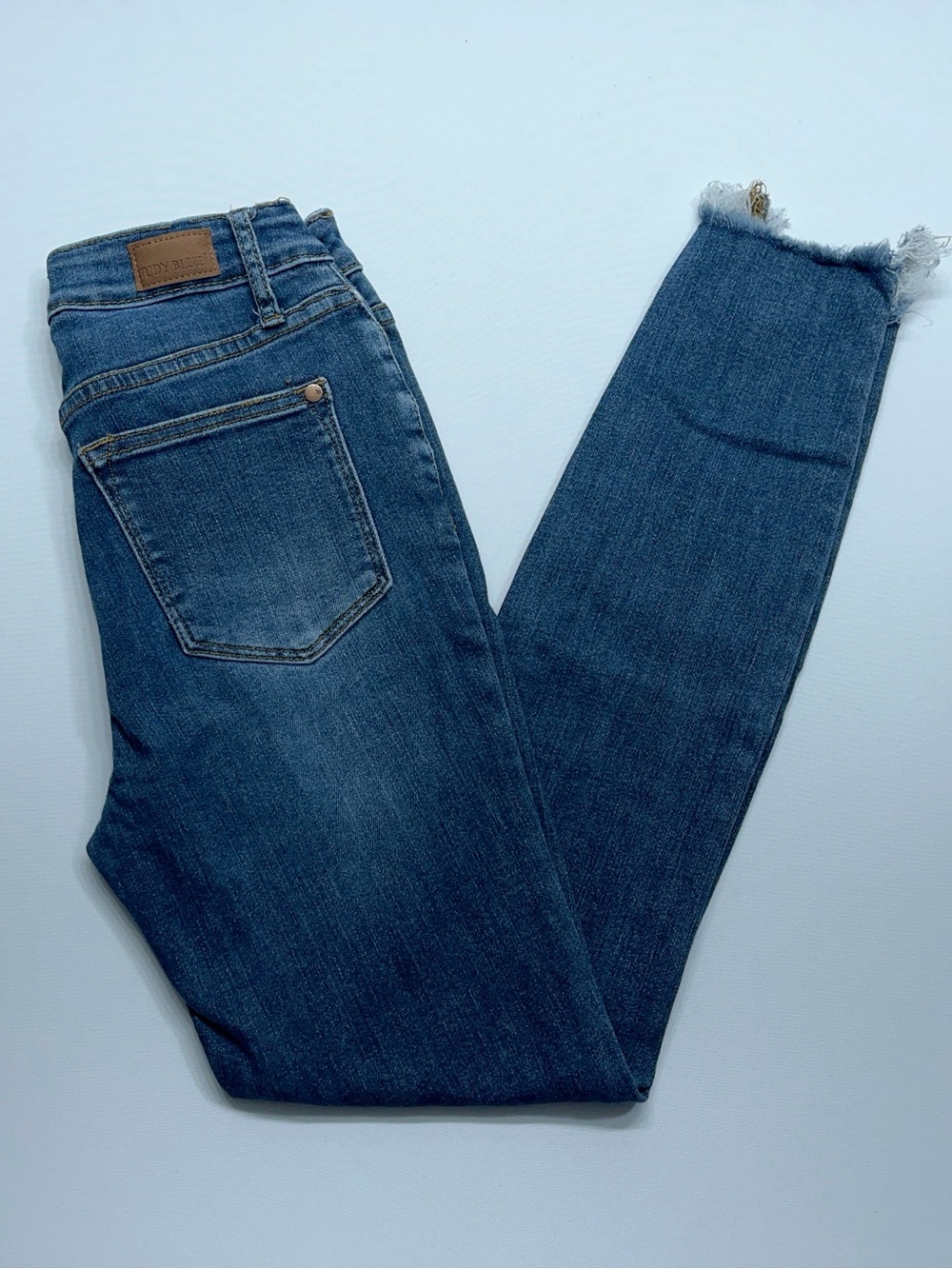 Judy Blue Skinny Jeans Womens Size 1/25 Ankle Blue Stretch Denim Raw Hem JB88400